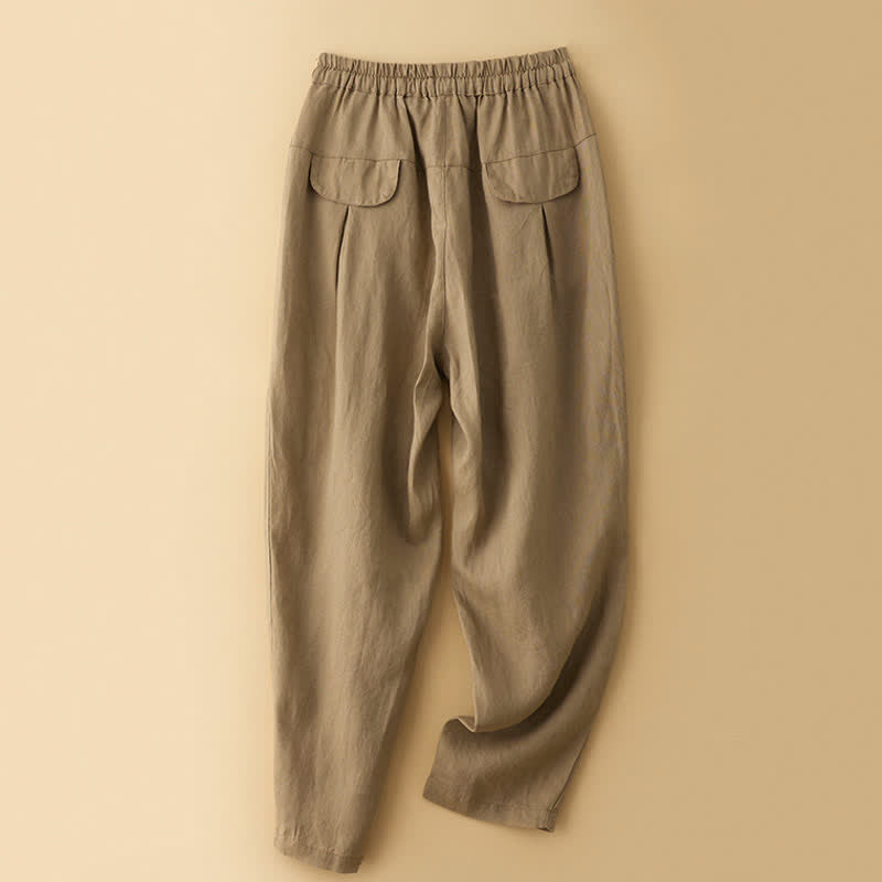 Buddha Stones Pantalones tobilleros minimalistas informales de verano con cordón ajustable para mujer, estilo harem con bolsillo. - image 1