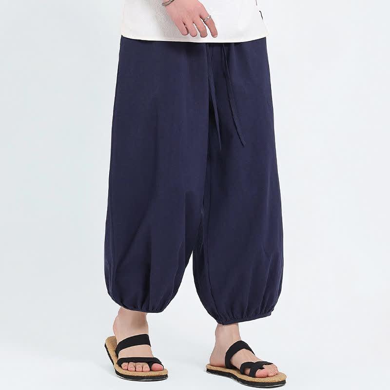 Buddha Stones Pantalones cortos casuales estilo Tang de verano con cordón ajustable, pantalones harem para hombre con bolsillos. - image 3