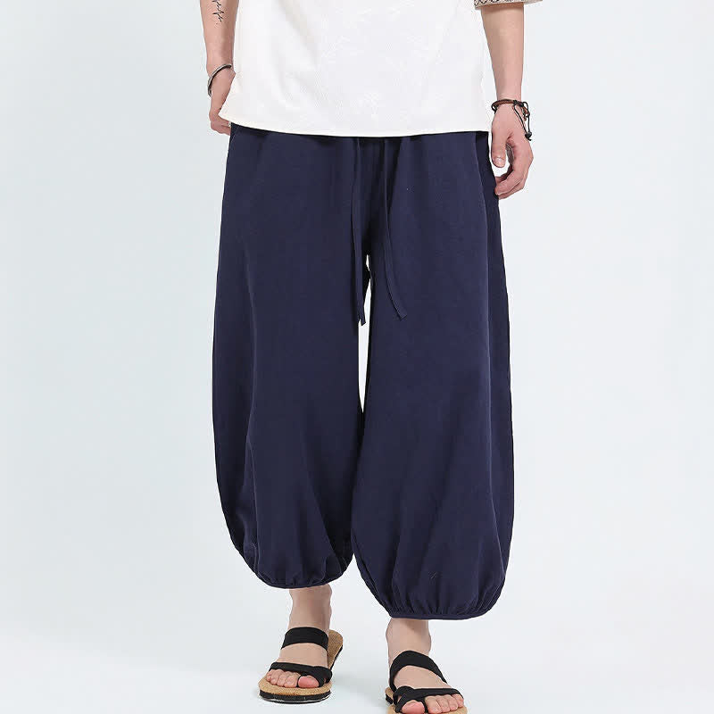 Buddha Stones Pantalones cortos casuales estilo Tang de verano con cordón ajustable, pantalones harem para hombre con bolsillos. - image 2