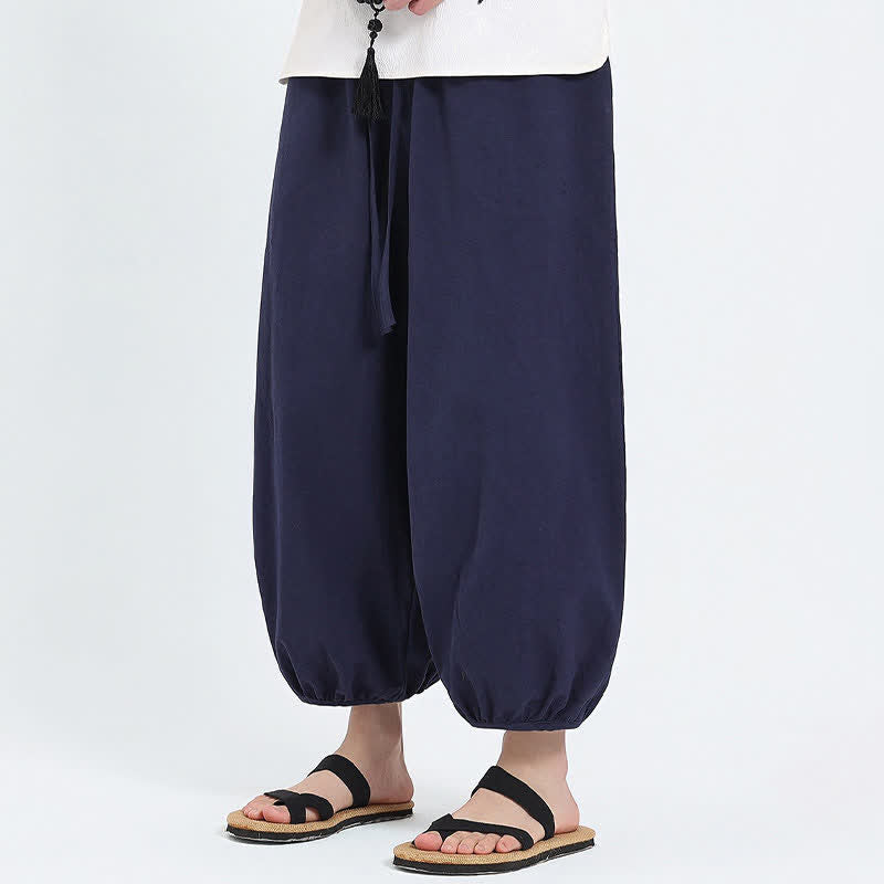 Buddha Stones Pantalones cortos casuales estilo Tang de verano con cordón ajustable, pantalones harem para hombre con bolsillos. - image 1