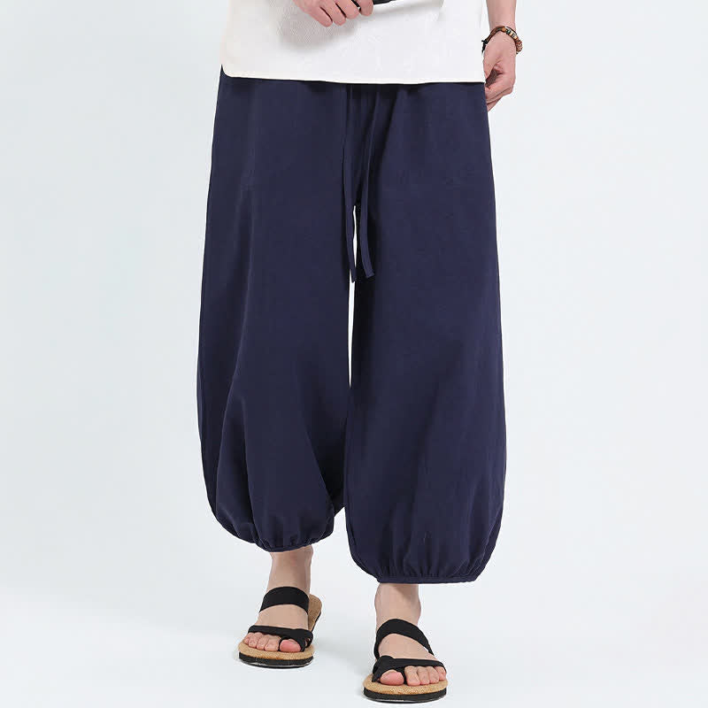 Buddha Stones Pantalones cortos casuales estilo Tang de verano con cordón ajustable, pantalones harem para hombre con bolsillos. - image 4