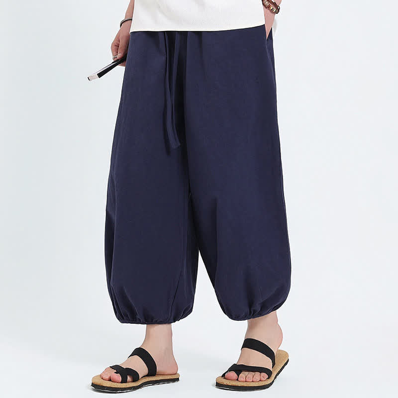 Buddha Stones Pantalones cortos casuales estilo Tang de verano con cordón ajustable, pantalones harem para hombre con bolsillos. - image 5