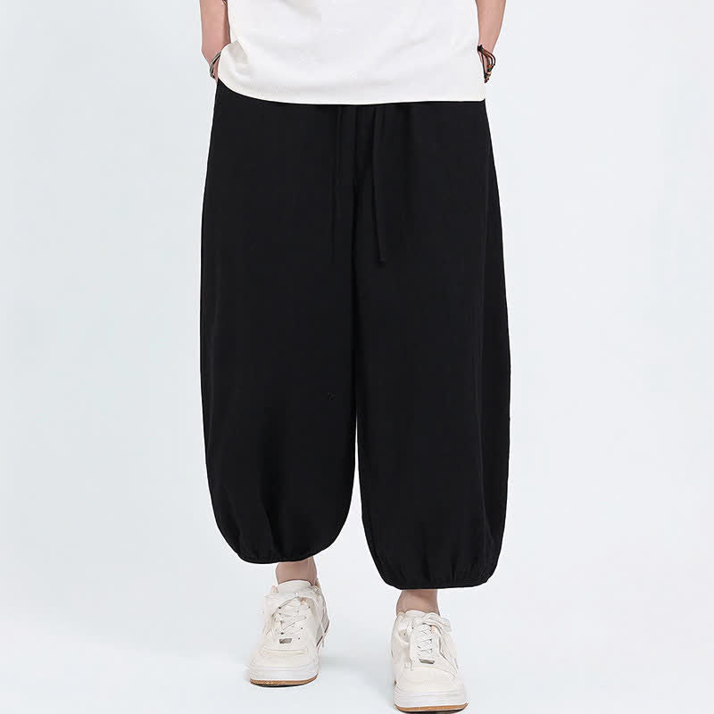 Buddha Stones Pantalones cortos casuales estilo Tang de verano con cordón ajustable, pantalones harem para hombre con bolsillos. - image 9
