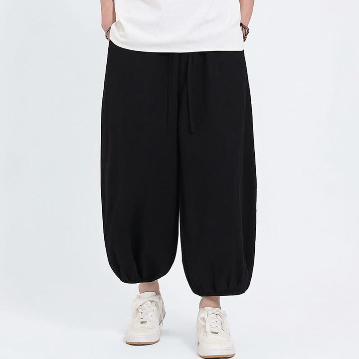 Buddha Stones Pantalones cortos casuales estilo Tang de verano con cordón ajustable, pantalones harem para hombre con bolsillos. - image 9