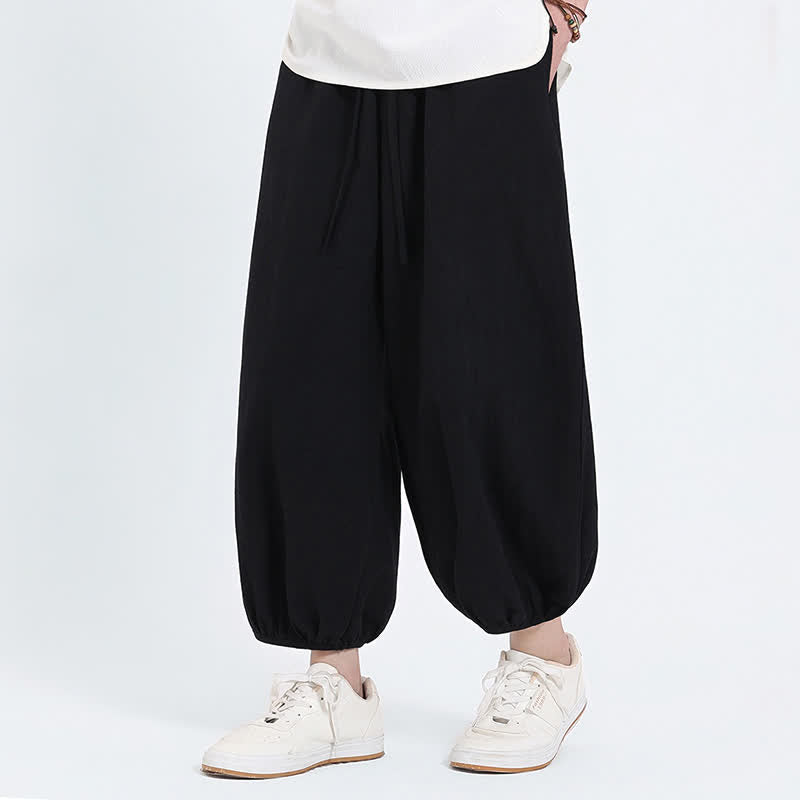 Buddha Stones Pantalones cortos casuales estilo Tang de verano con cordón ajustable, pantalones harem para hombre con bolsillos. - image 13
