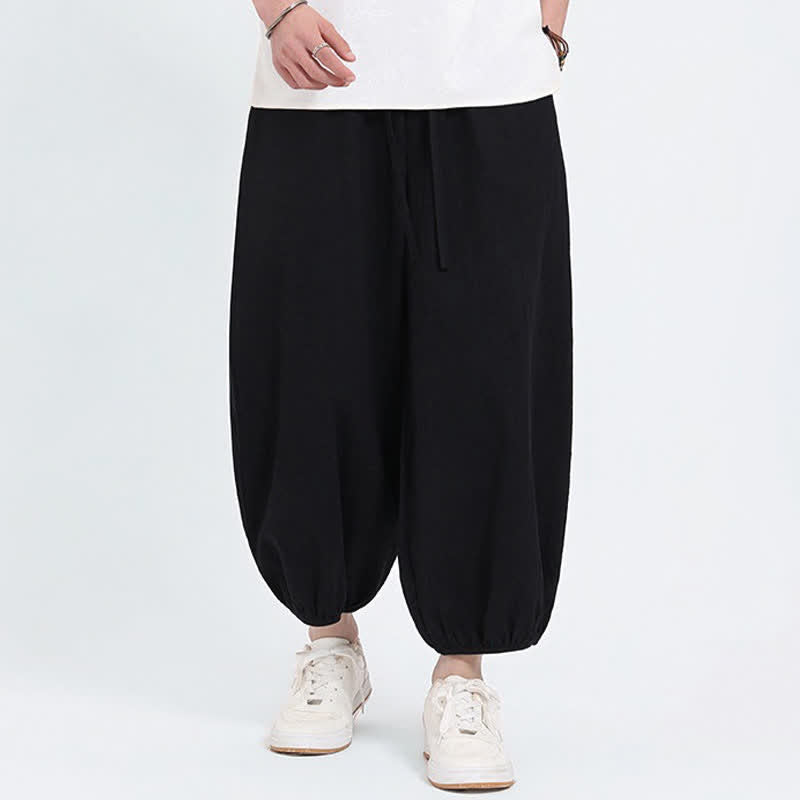 Buddha Stones Pantalones cortos casuales estilo Tang de verano con cordón ajustable, pantalones harem para hombre con bolsillos. - Negro - US/UK/AU46, EU56 (5XL) - image 7