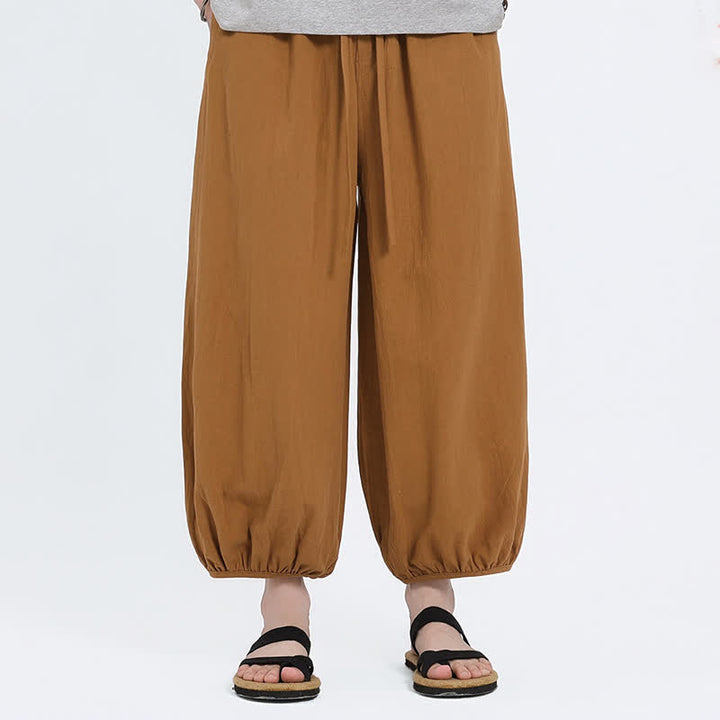 Buddha Stones Pantalones cortos casuales estilo Tang de verano con cordón ajustable, pantalones harem para hombre con bolsillos. - vara de oro - US/UK/AU46, EU56 (5XL) - image 15