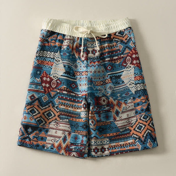 Pantalones cortos de hombre con estampado geométrico, estilo bohemio, con cordón ajustable y bolsillos, estampado Buddha Stones, ideales para el verano. - image 3