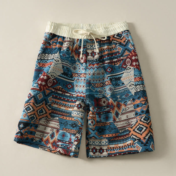 Pantalones cortos de hombre con estampado geométrico, estilo bohemio, con cordón ajustable y bolsillos, estampado Buddha Stones, ideales para el verano. - Azul acero - US/UK/AU46, EU56 (5XL) - image 0