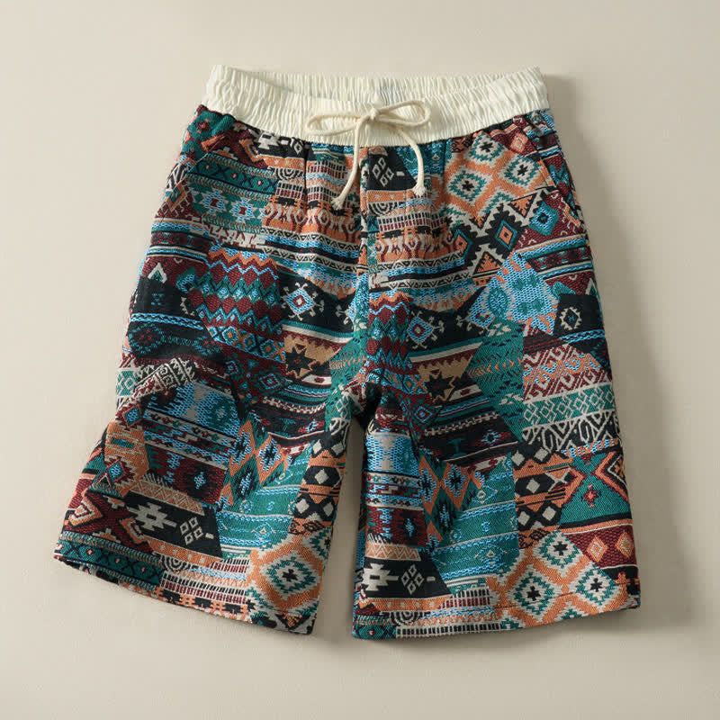 Pantalones cortos de hombre con estampado geométrico, estilo bohemio, con cordón ajustable y bolsillos, estampado Buddha Stones, ideales para el verano. - cian oscuro - US/UK/AU46, EU56 (5XL) - image 11