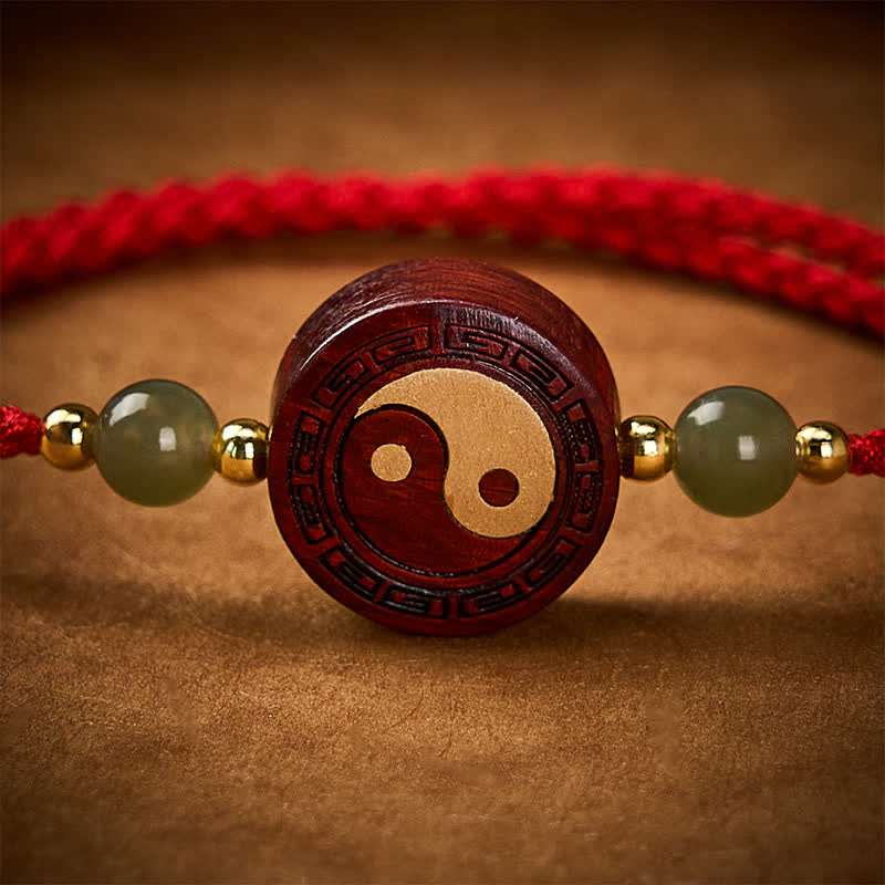 Buddha Stones Pulsera de hilo rojo con equilibrio Yin Yang de jade y sándalo morado - image 4
