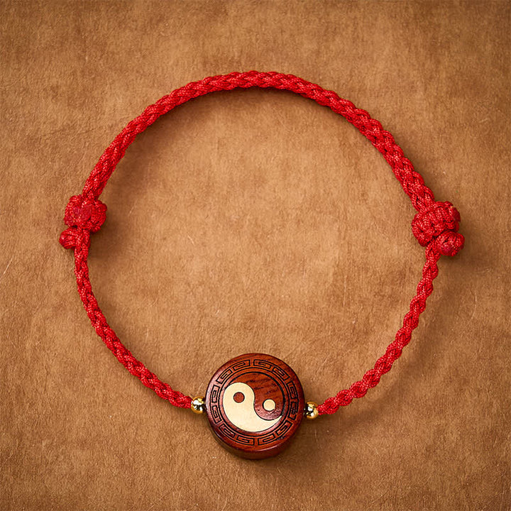 Buddha Stones Pulsera de hilo rojo de protección Yin Yang de sándalo morado - Yin Yang (Equilibrio ♥ Armonía) - image 0