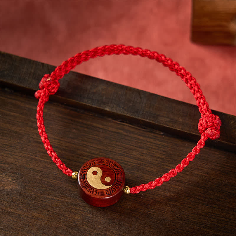 Buddha Stones Pulsera de hilo rojo de protección Yin Yang de sándalo morado - image 1