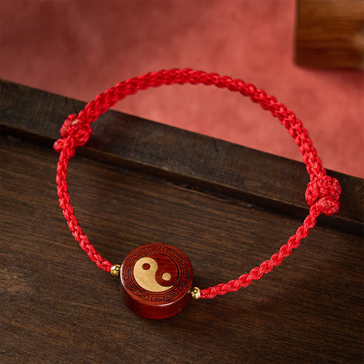Buddha Stones Pulsera de hilo rojo de protección Yin Yang de sándalo morado - image 1