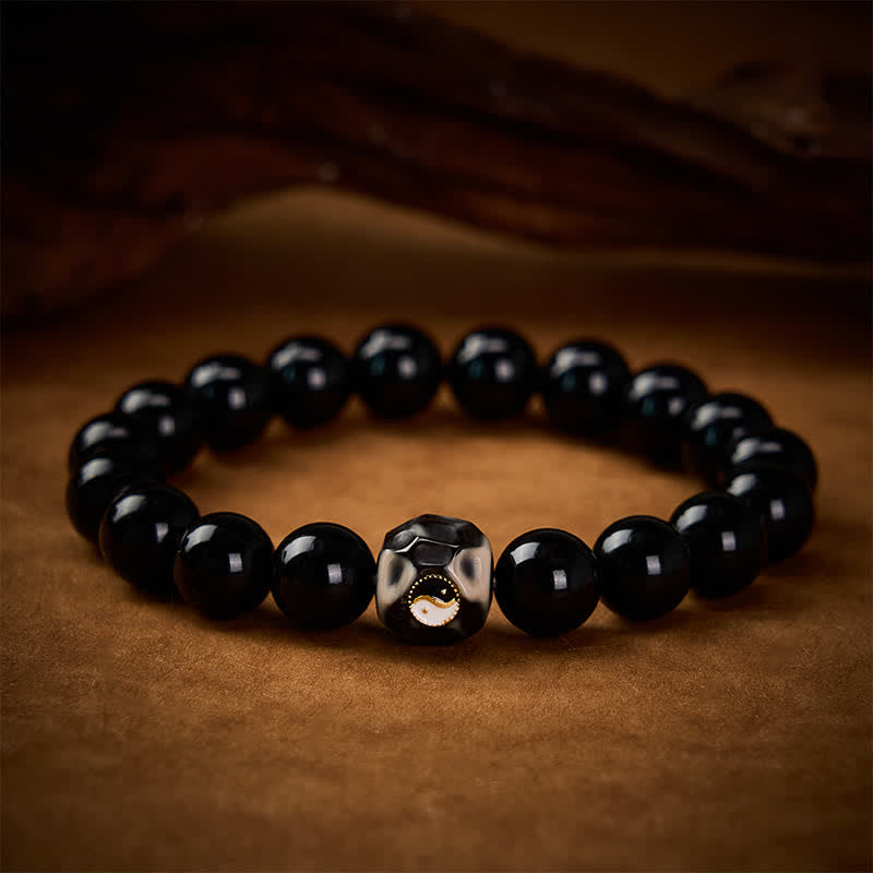 Buddha Stones Pulsera de cuentas redondas de ágata tibetana Yin Yang para la riqueza - image 3