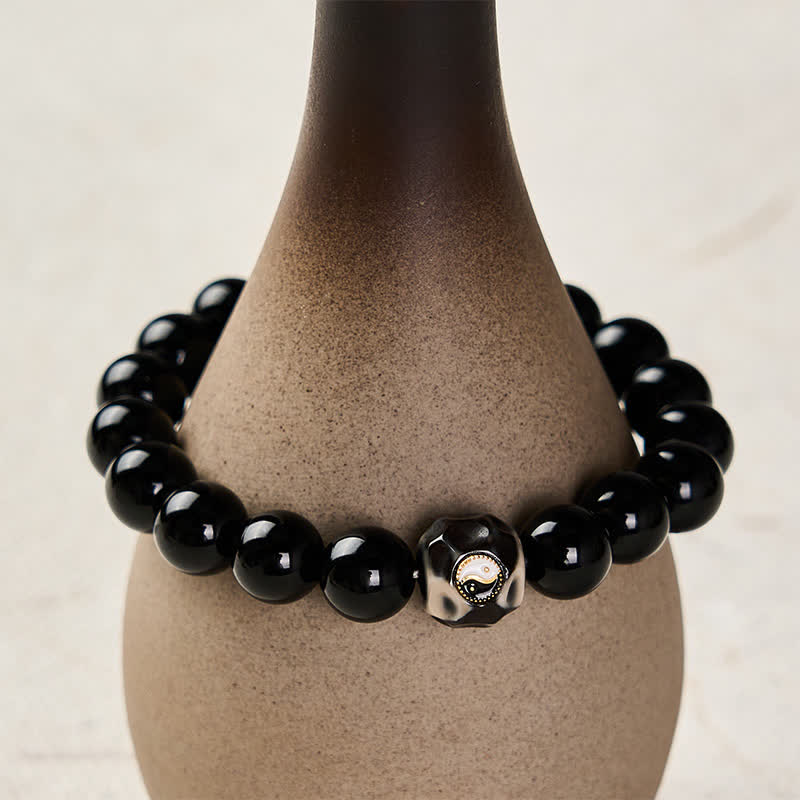 Buddha Stones Pulsera de cuentas redondas de ágata tibetana Yin Yang para la riqueza - image 8