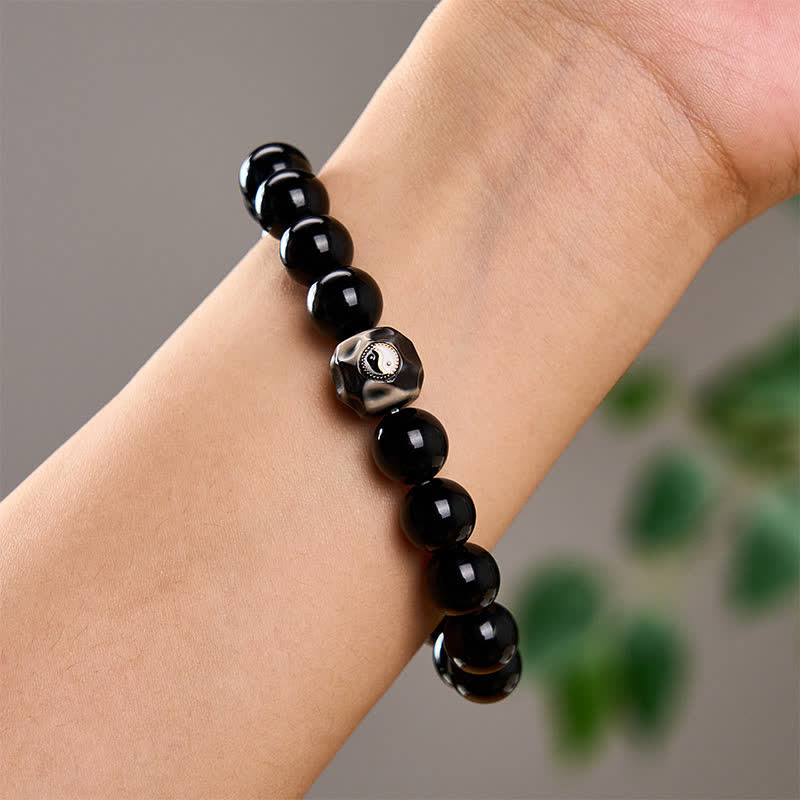 Buddha Stones Pulsera de cuentas redondas de ágata tibetana Yin Yang para la riqueza - image 10