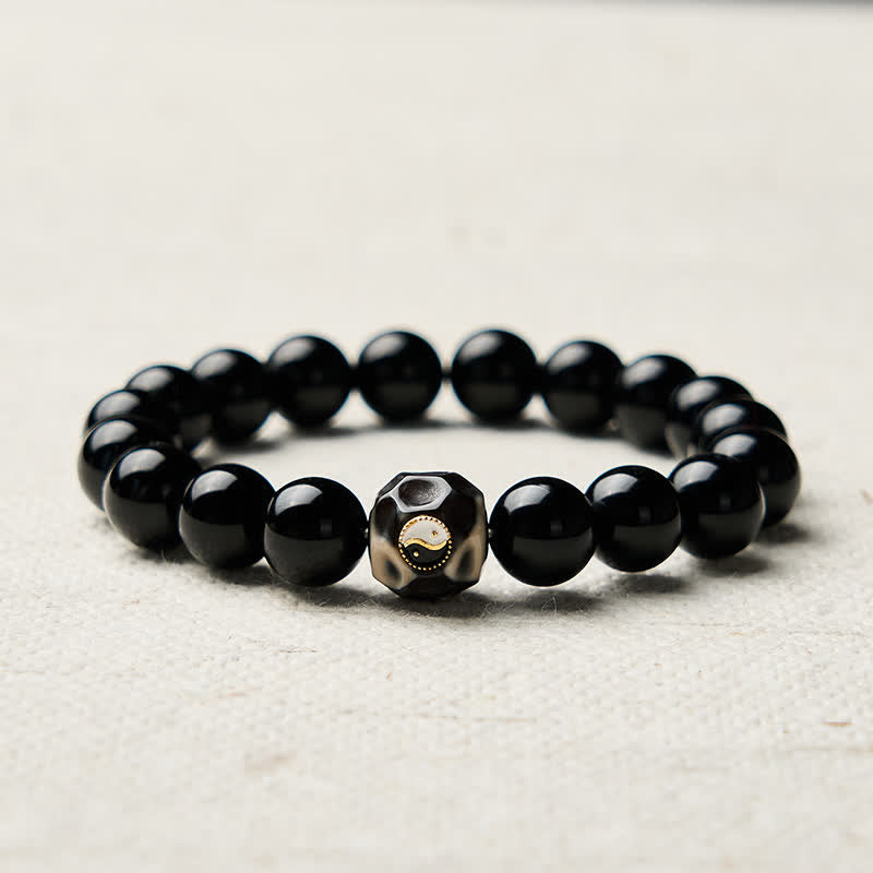 Buddha Stones Pulsera de cuentas redondas de ágata tibetana Yin Yang para la riqueza - image 4