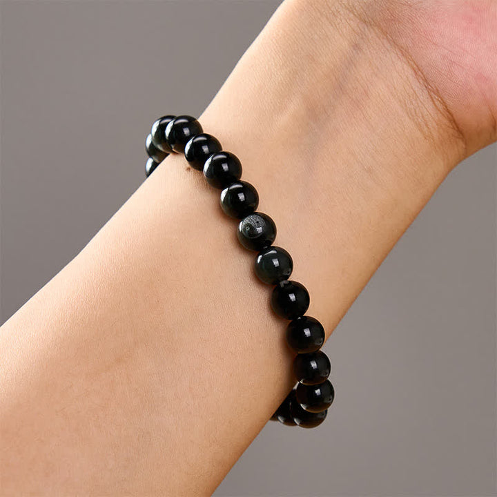 Buddha Stones Pulsera de cuentas redondas de equilibrio Yin Yang de obsidiana arcoíris - image 10