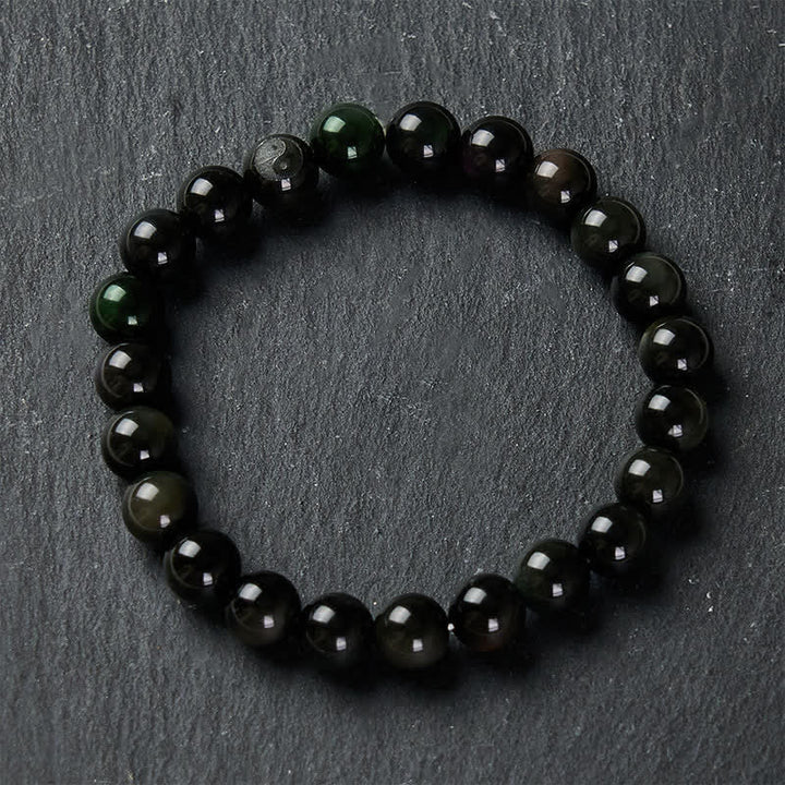 Buddha Stones Pulsera de cuentas redondas de equilibrio Yin Yang de obsidiana arcoíris - image 3