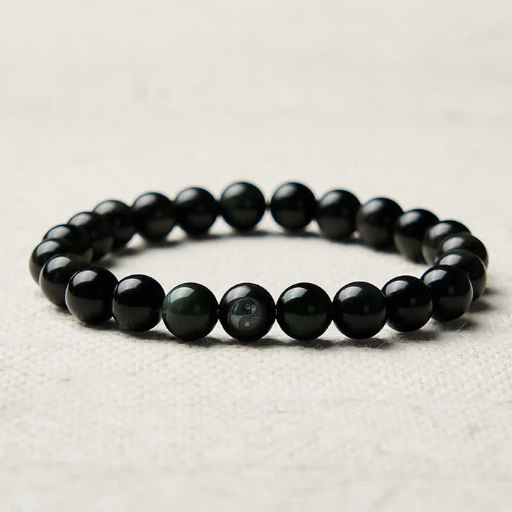 Buddha Stones Pulsera de cuentas redondas de equilibrio Yin Yang de obsidiana arcoíris - image 8