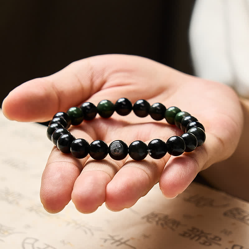 Buddha Stones Pulsera de cuentas redondas de equilibrio Yin Yang de obsidiana arcoíris - image 9