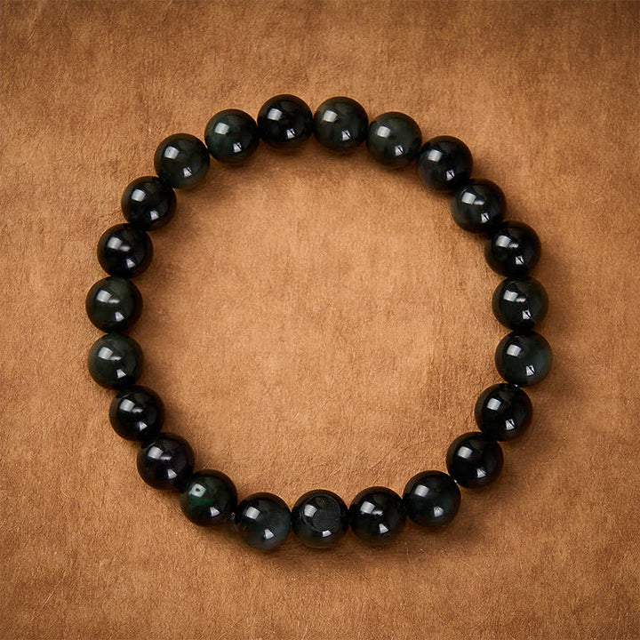 Buddha Stones Pulsera de cuentas redondas de equilibrio Yin Yang de obsidiana arcoíris - image 2
