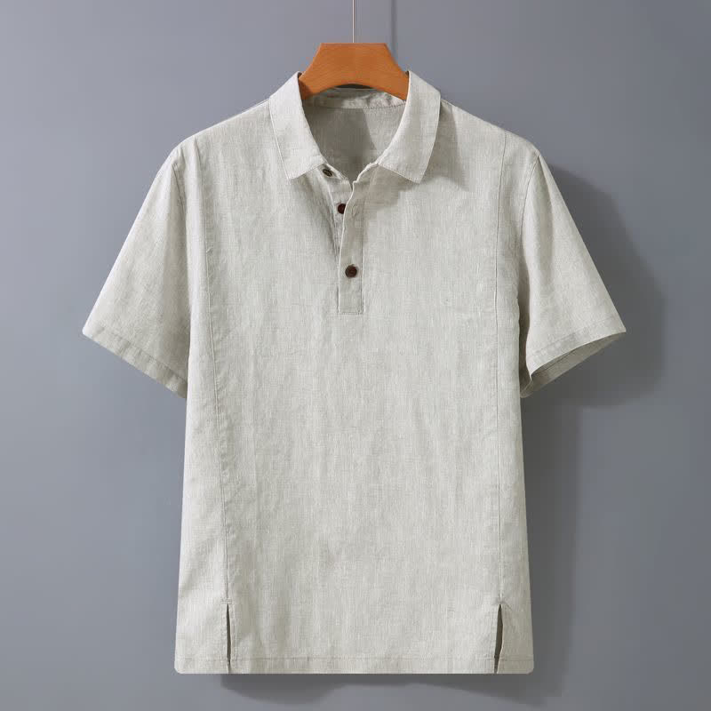 Buddha Stones Camisas de manga corta para hombre, estilo casual de verano, minimalistas, con botones y de color liso. - Lino - US/UK/AU44, EU54 (4XL) - image 0