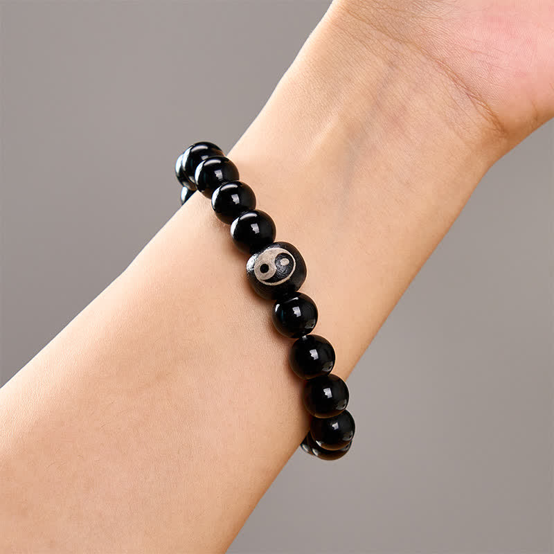 Buddha Stones Pulsera protectora de cuentas Yin Yang de obsidiana negra tibetana y ónix negro - image 10