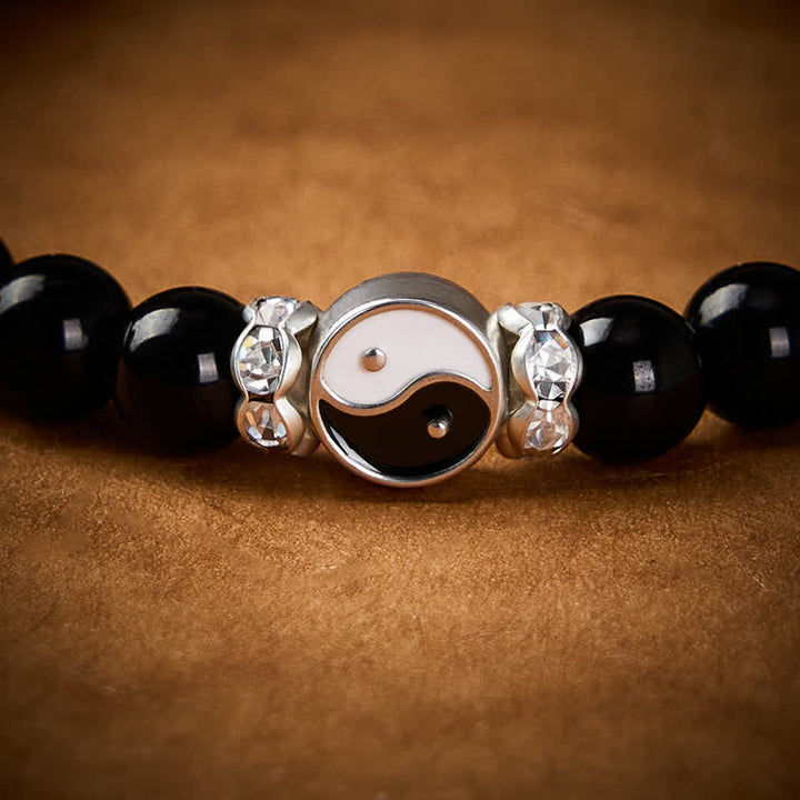 Buddha Stones Pulsera redonda con dije de equilibrio Yin Yang de obsidiana negra - image 11