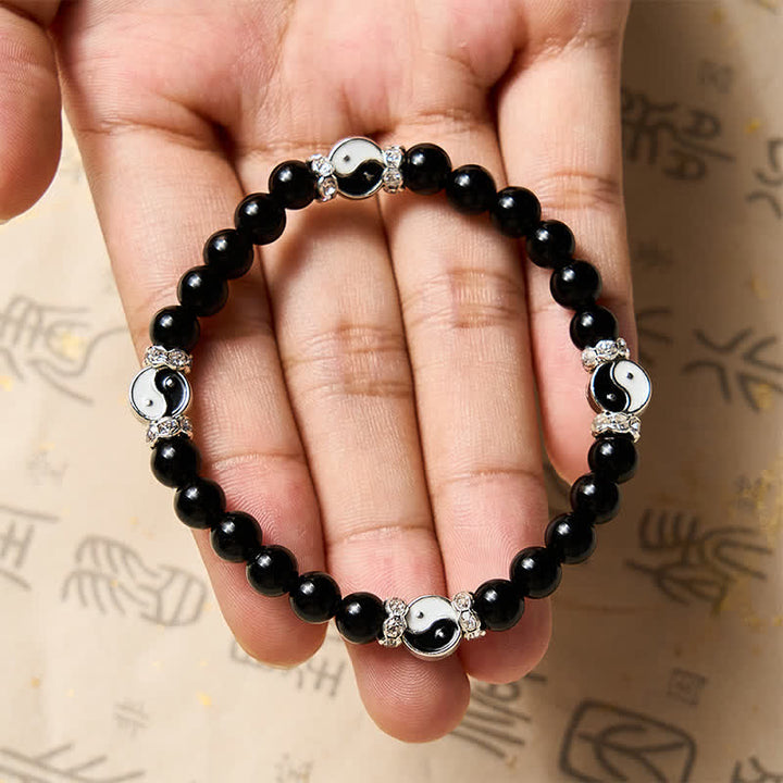 Buddha Stones Pulsera redonda con dije de equilibrio Yin Yang de obsidiana negra - image 9