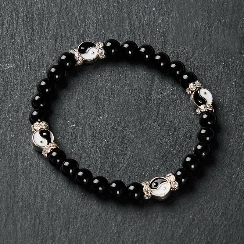 Buddha Stones Pulsera redonda con dije de equilibrio Yin Yang de obsidiana negra - image 4