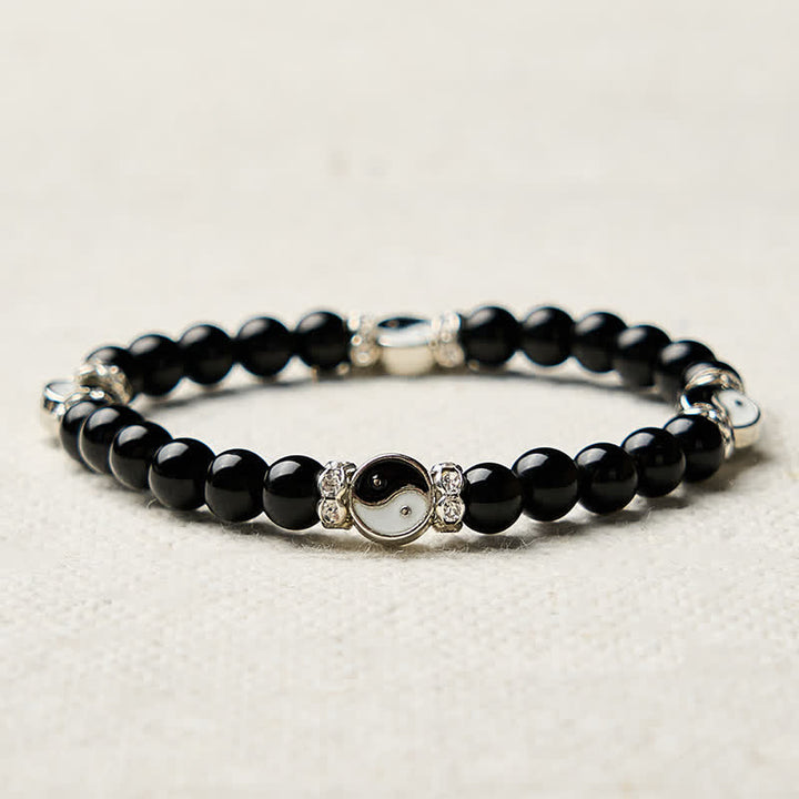 Buddha Stones Pulsera redonda con dije de equilibrio Yin Yang de obsidiana negra - image 8