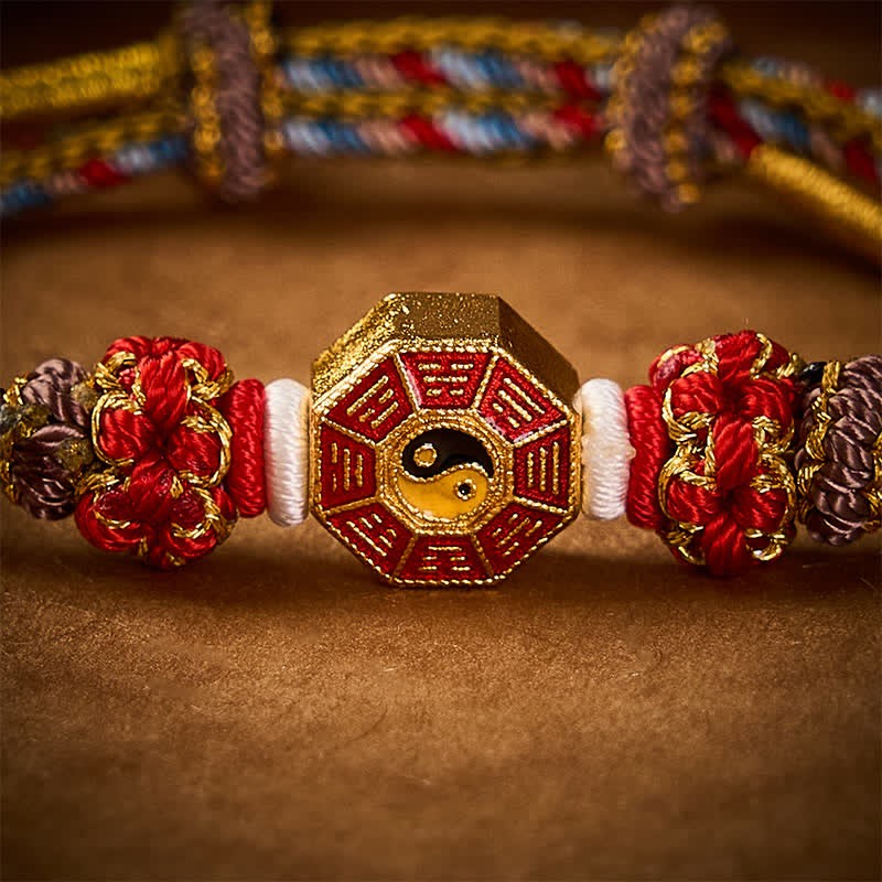 Buddha Stones Pulsera tibetana trenzada tejida a mano con cordón colorido Bagua y moneda china para protección - image 14