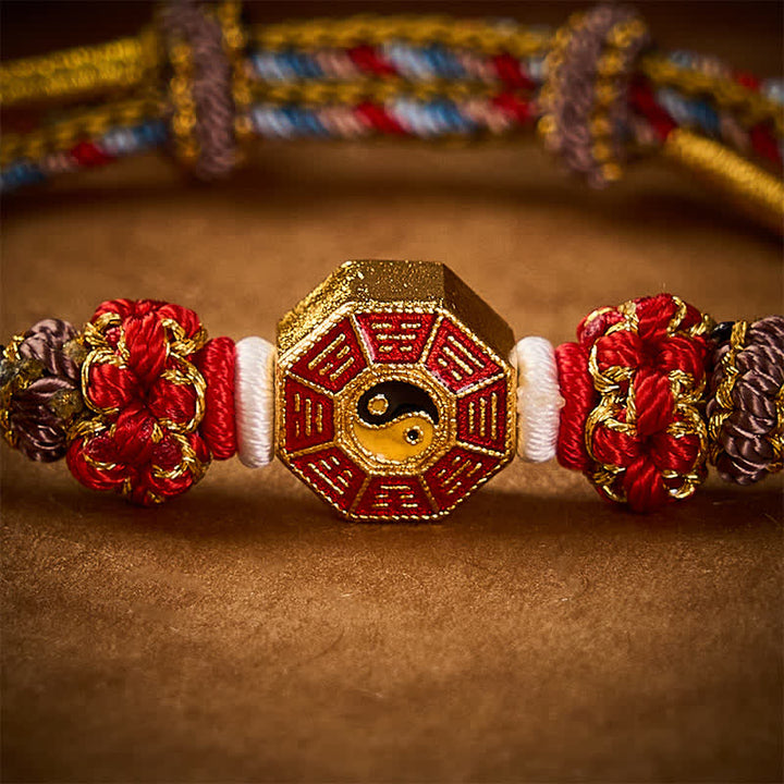 Buddha Stones Pulsera tibetana trenzada tejida a mano con cordón colorido Bagua y moneda china para protección - image 14