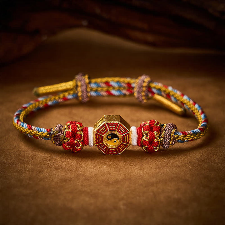 Buddha Stones Pulsera tibetana trenzada tejida a mano con cordón colorido Bagua y moneda china para protección - image 11