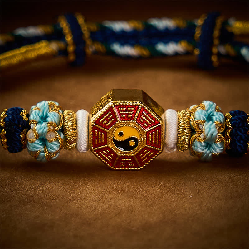 Buddha Stones Pulsera tibetana trenzada tejida a mano con cordón colorido Bagua y moneda china para protección - image 20
