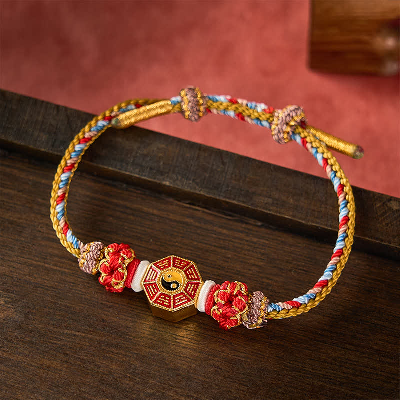 Buddha Stones Pulsera tibetana trenzada tejida a mano con cordón colorido Bagua y moneda china para protección - image 9