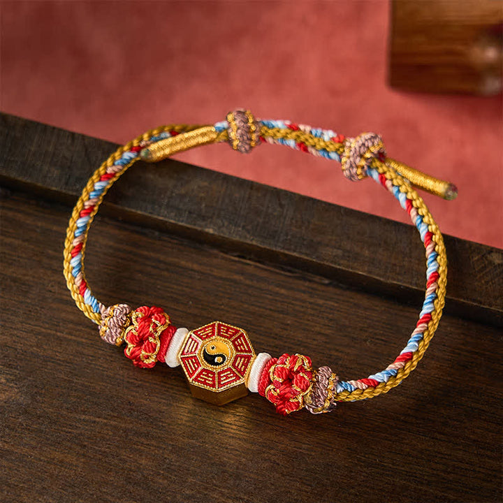 Buddha Stones Pulsera tibetana trenzada tejida a mano con cordón colorido Bagua y moneda china para protección - image 9