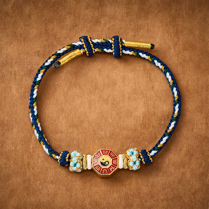 Buddha Stones Pulsera tibetana trenzada tejida a mano con cordón colorido Bagua y moneda china para protección - Marina de guerra - Hilo rojo (Protección♥Suerte) - image 15