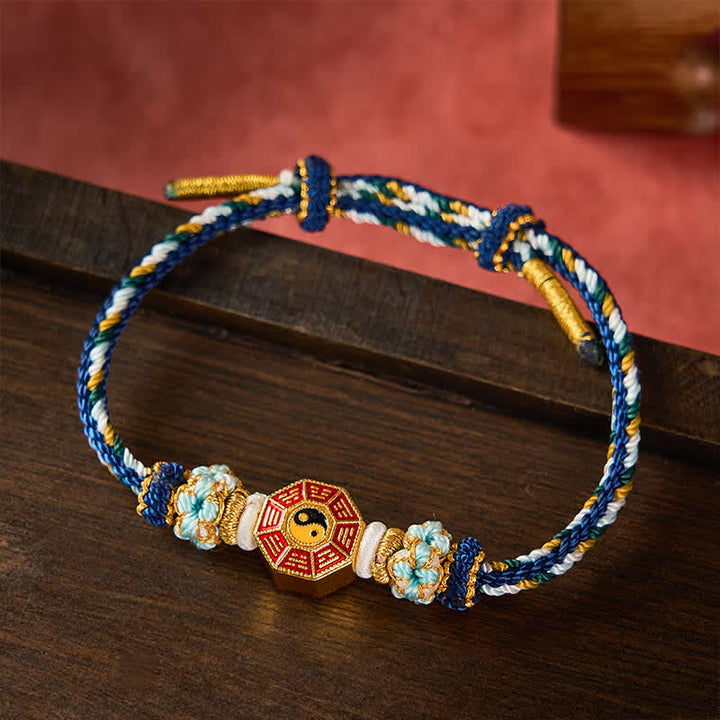 Buddha Stones Pulsera tibetana trenzada tejida a mano con cordón colorido Bagua y moneda china para protección - image 16