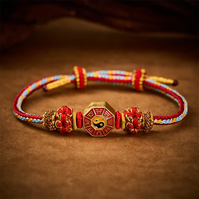 Buddha Stones Pulsera tibetana trenzada tejida a mano con cordón colorido Bagua y moneda china para protección - image 3