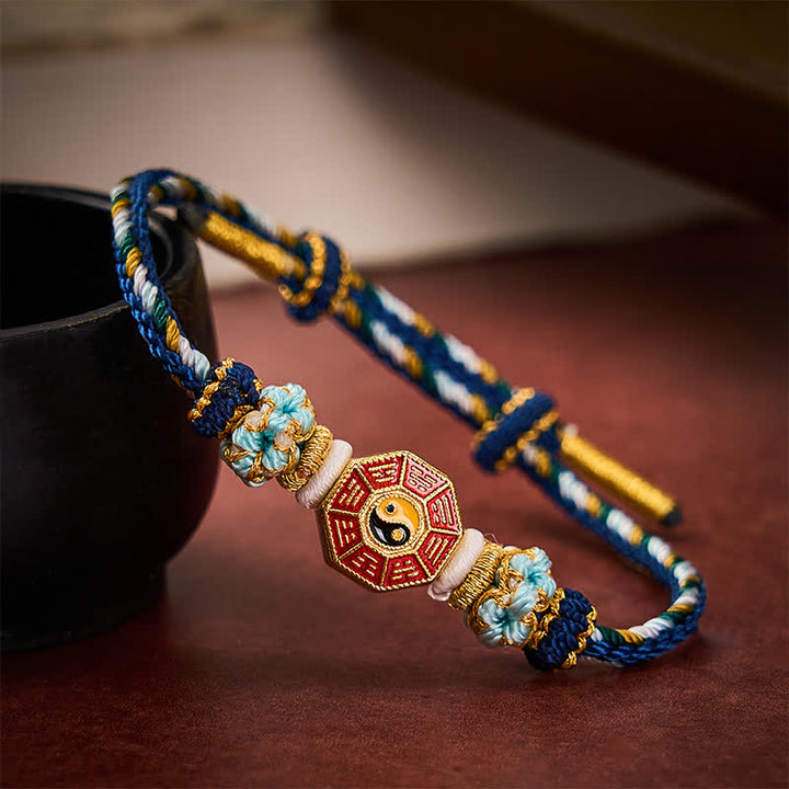 Buddha Stones Pulsera tibetana trenzada tejida a mano con cordón colorido Bagua y moneda china para protección - image 17
