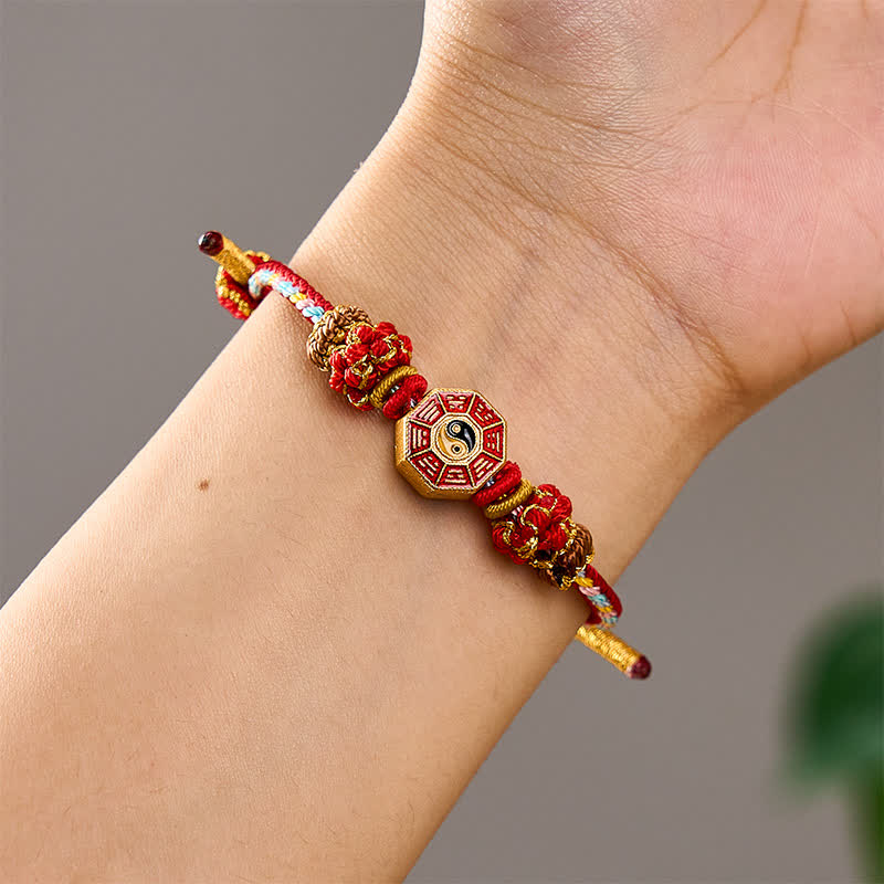 Buddha Stones Pulsera tibetana trenzada tejida a mano con cordón colorido Bagua y moneda china para protección - image 4