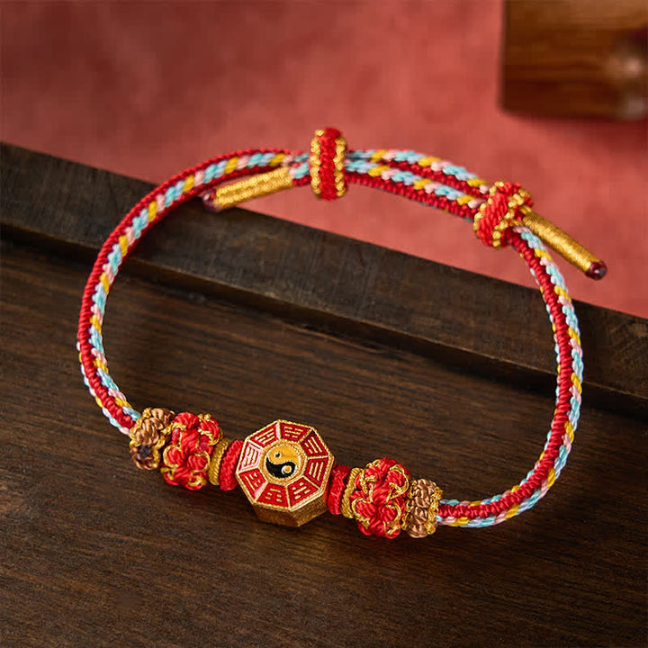 Buddha Stones Pulsera tibetana trenzada tejida a mano con cordón colorido Bagua y moneda china para protección - image 1