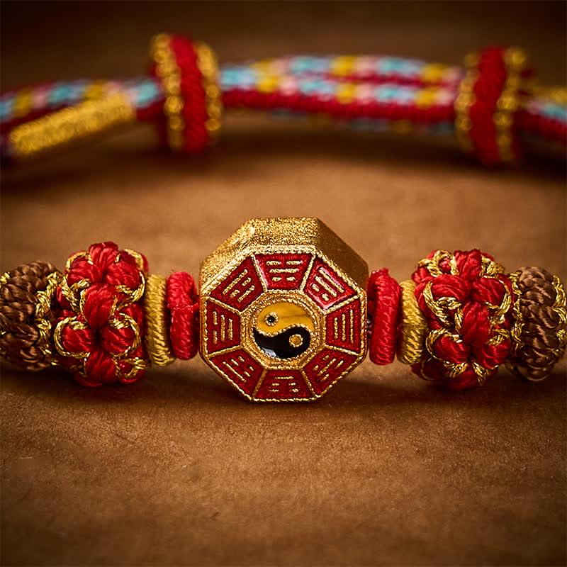 Buddha Stones Pulsera tibetana trenzada tejida a mano con cordón colorido Bagua y moneda china para protección - image 5