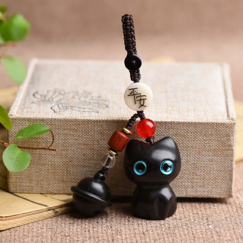 Buddha Stones Llaveros protectores con cascabel para gatos, tallados a mano en madera de ébano y sándalo rojo. - Madera de ébano (Equilibrio♥Calma) - image 7