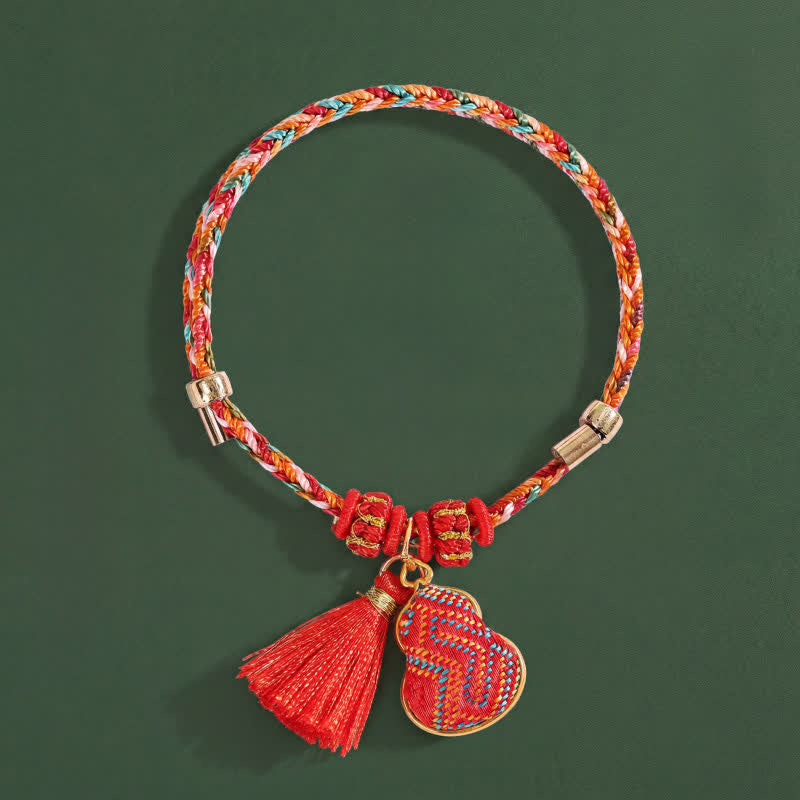 Buddha Stones Pulsera protectora de calabaza brocada con la canción de la cuerda roja de cinco colores - Rojo (mismo tono de color – el estampado varía) - image 0