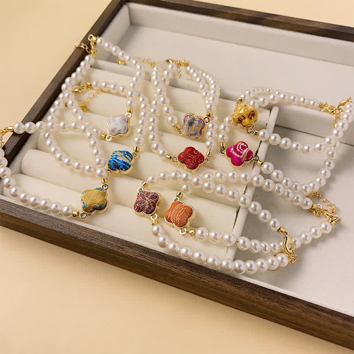 Buddha Stones Pulsera china nueva de brocado Pearl Song Clover Pureza - image 13