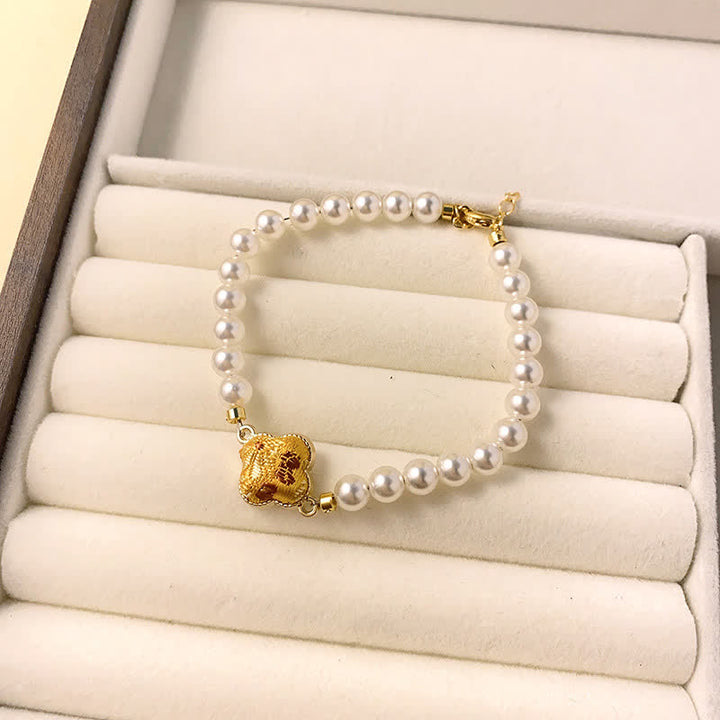 Buddha Stones Pulsera china nueva de brocado Pearl Song Clover Pureza - Oro (mismo tono de color – el diseño varía) - image 2